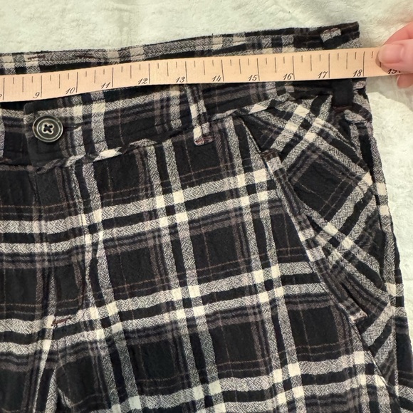 Free People Linen Look Cotton Mid Rise Straight Slim Leg Trouser Pant Plaid - Picture 6 of 9